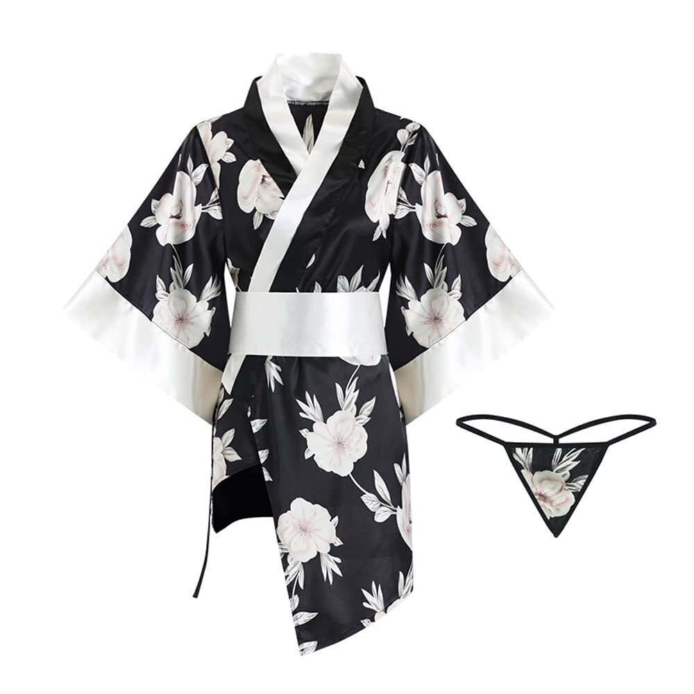5018 Japanese Kimono Lingerie Print Dress Pajamas Cosplay Lingerie Set Sexy